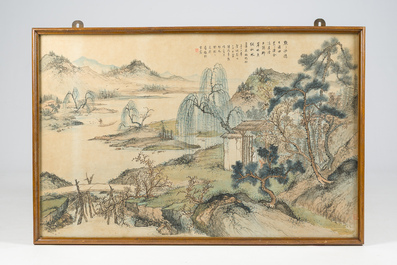 Chinese school: An animated river landscape, ink and colours on paper, 19th/20th C.