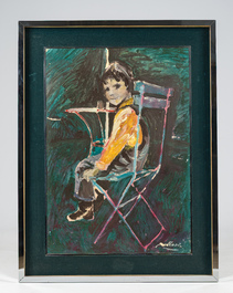 Martin Wallaert (1944): Young boy seated on a terrace, oil on board