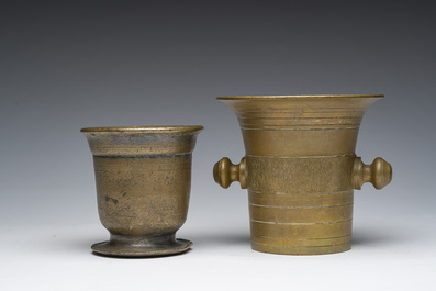Two bronze mortars with a pestle, the Netherlands, 18th/19th C.