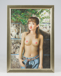 Chinese school, Zhang Kai Ji and Li Hong (21st C.): Two nude ladies, oil on canvas, dated 2009
