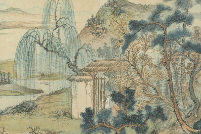 Chinese school: An animated river landscape, ink and colours on paper, 19th/20th C.