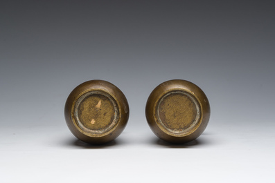 Two Japanese bronze 'spider' vases, Meiji, 19th C.