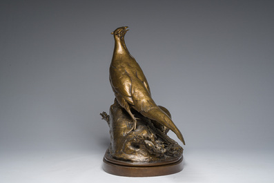 Auguste Nicolas Cain (1821-1894): Twee fazanten, gepatineerd brons op een vert de mer marmeren basis, gemerkt 'Susse Fr&egrave;res Editions Paris'