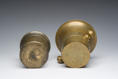 Two bronze mortars with a pestle, the Netherlands, 18th/19th C.