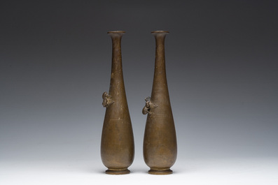 Two Japanese bronze 'spider' vases, Meiji, 19th C.