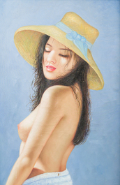 Chinese school, Zhang Kai Ji and Li Hong (21st C.): Two nude ladies, oil on canvas, dated 2009