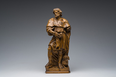 A French carved limewooden 'Saint Roch and his dog' group, 18th C.