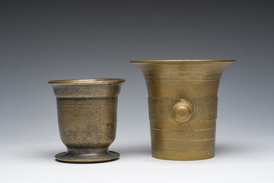 Two bronze mortars with a pestle, the Netherlands, 18th/19th C.