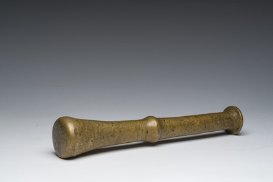 A Flemish bronze mortar with relief design and animal head-shaped handles with pestle, Petrus Van den Ghein, dated 1584, 19th C.