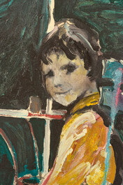 Martin Wallaert (1944): Young boy seated on a terrace, oil on board