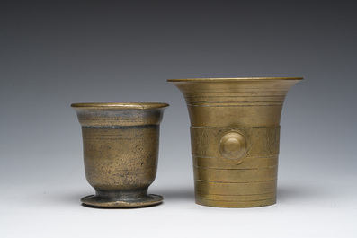 Two bronze mortars with a pestle, the Netherlands, 18th/19th C.