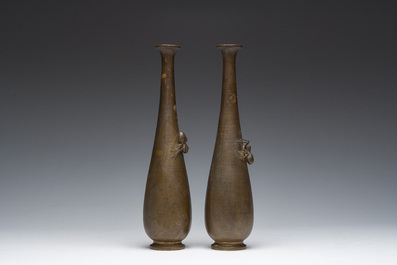 Two Japanese bronze 'spider' vases, Meiji, 19th C.