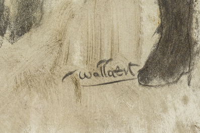 Martin Wallaert (1944): Een meisje met een shetlandpony, gemengde techniek op papier