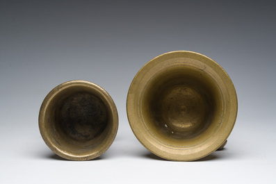 Two bronze mortars with a pestle, the Netherlands, 18th/19th C.