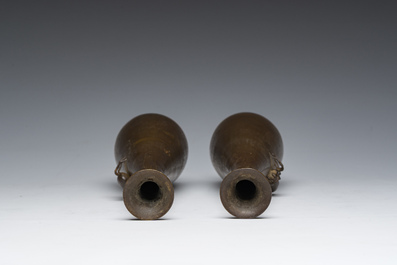 Two Japanese bronze 'spider' vases, Meiji, 19th C.