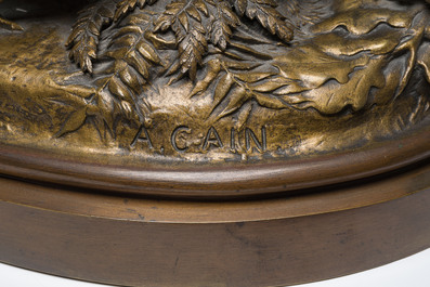 Auguste Nicolas Cain (1821-1894): Twee fazanten, gepatineerd brons op een vert de mer marmeren basis, gemerkt 'Susse Fr&egrave;res Editions Paris'