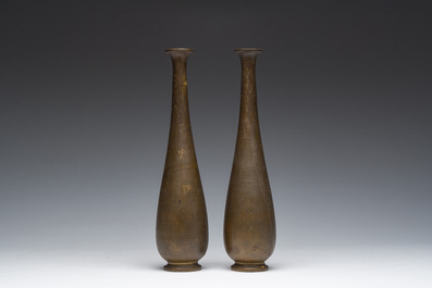 Two Japanese bronze 'spider' vases, Meiji, 19th C.