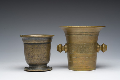 Two bronze mortars with a pestle, the Netherlands, 18th/19th C.