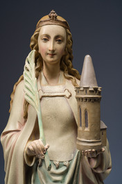 A large polychrome decorated plaster figure of Saint Barbara, 19th/20th C.