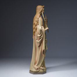 A large polychrome decorated plaster figure of Saint Barbara, 19th/20th C.