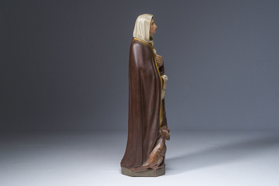 A polychrome decorated plaster figure of Saint Margaret with her dog, 19th/20th C.