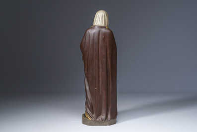A polychrome decorated plaster figure of Saint Margaret with her dog, 19th/20th C.