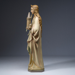 A large polychrome decorated plaster figure of Saint Barbara, 19th/20th C.