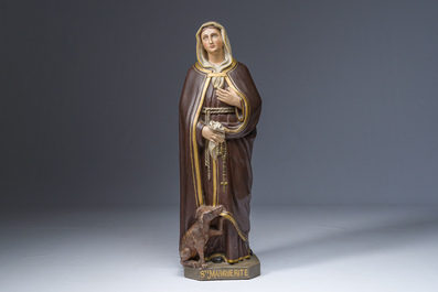 A polychrome decorated plaster figure of Saint Margaret with her dog, 19th/20th C.