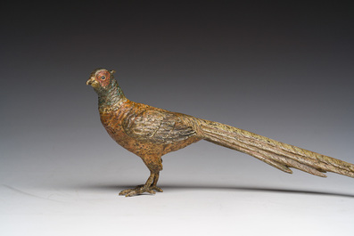 Een Weens polychroom koud beschilderd bronzen model van een fazant, 19de/20ste eeuw