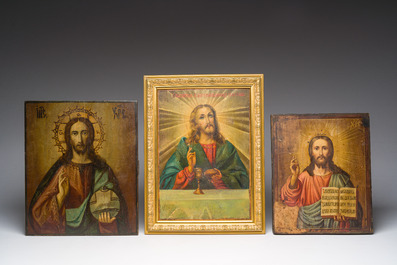 Drie Russisch-orthodoxe 'Christus Pantocrator' iconen, 19de/20ste eeuw