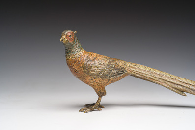 Een Weens polychroom koud beschilderd bronzen model van een fazant, 19de/20ste eeuw