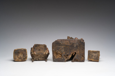 Four Chinese partially gilt and lacquered wooden 'Immortals' figures, a.o. Guandi, Qing