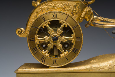 A French gilt and patinated bronze 'Cupid&rsquo;s chariot' mantel clock, 19th C.