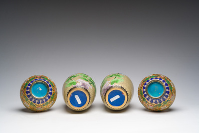 A varied collection of Chinese cloisonn&eacute; vases with floral design, 20th C.