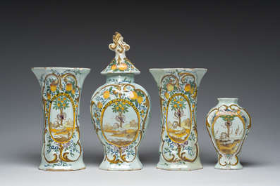 Four Dutch Delft polychrome 'orangist' vases, 18th/19th C.