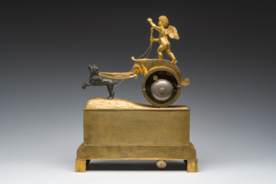 A French gilt and patinated bronze 'Cupid&rsquo;s chariot' mantel clock, 19th C.