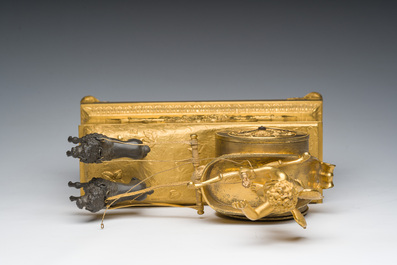 A French gilt and patinated bronze 'Cupid&rsquo;s chariot' mantel clock, 19th C.