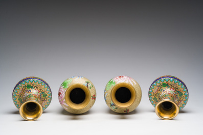 A varied collection of Chinese cloisonn&eacute; vases with floral design, 20th C.