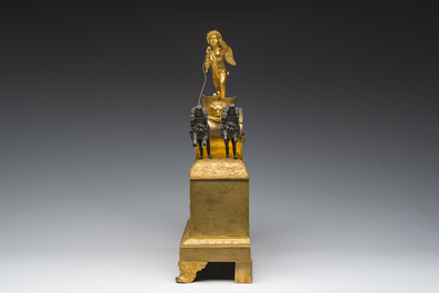 A French gilt and patinated bronze 'Cupid&rsquo;s chariot' mantel clock, 19th C.