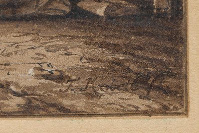 Ferdinand von Kobell (1740-1799): Peasants making merry in a tavern, washed ink drawing on paper