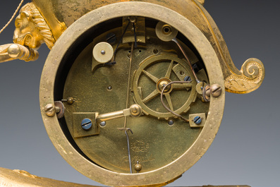 A French gilt and patinated bronze 'Cupid&rsquo;s chariot' mantel clock, 19th C.