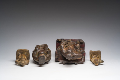 Four Chinese partially gilt and lacquered wooden 'Immortals' figures, a.o. Guandi, Qing