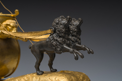 A French gilt and patinated bronze 'Cupid&rsquo;s chariot' mantel clock, 19th C.