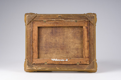 School van de Nederlanden, gemonogrammeerd H.E.: De aankomst van de ruiters bij de stadspoort, olie op doek, laat 18de eeuw