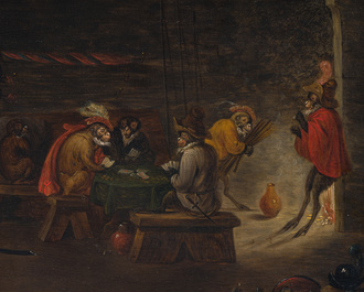 Abraham Teniers (1629-1670, attributed to): Monkeys in a guardroom interior, oil on panel