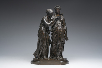 Jean-Louis Gr&eacute;goire (1840-1890): Allegory of poetry, brown patinated bronze, foundry mark 'Societ&eacute; des Bronzes'