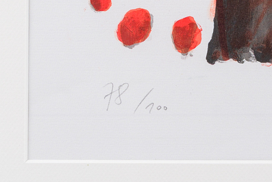 Guillaume Corneille van Beverloo (Corneille, 1922-2010): Dame met hond, kleurenlithografie, ed 78/100, gedateerd (19)75