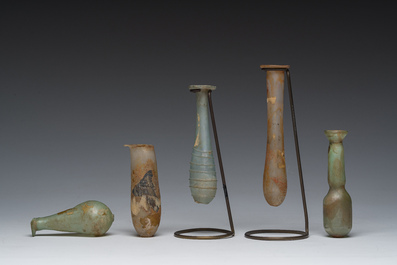 Nine small glass vases and bottles, Roman period and later