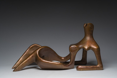 European school, in the manner of Henry Moore (1898-1986): Reclining nude, patinated bronze