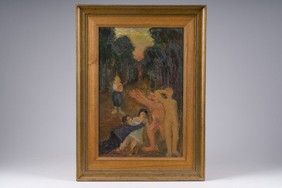 Roger Vercruysse (Rover, 1914-1980): Two animated scenes with nudes, oil on canvas and canvas marouflated on board